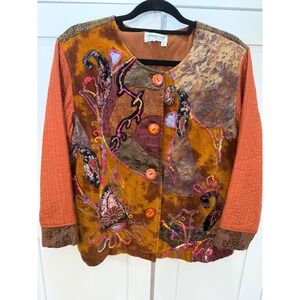 Coldwater Creek Artistic Mixed Media Patchwork Jacket Velvet Lace Petite Large